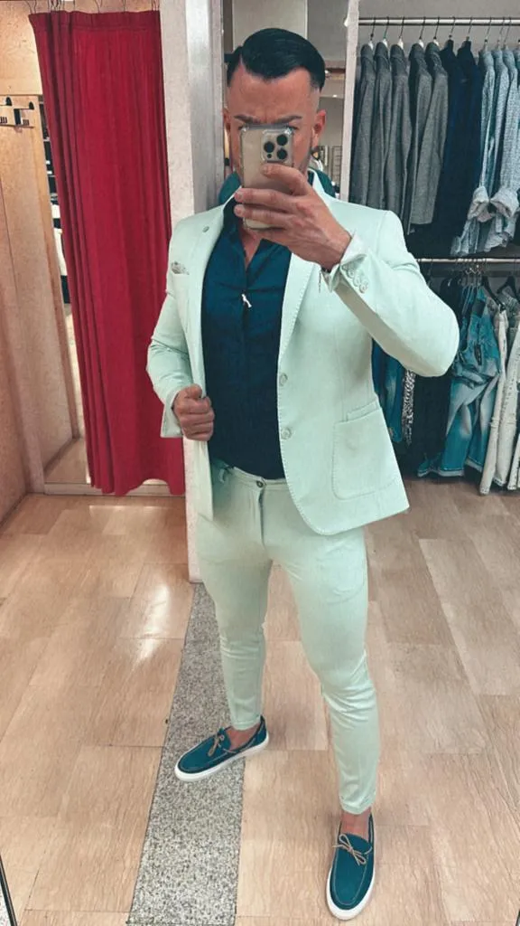GIACCA XAGON MAN PUNTO MILANO SLIM FIT COLOR VERDE ACQUA DISPONIBILE CON PANTALONE IN COORDINATO ****