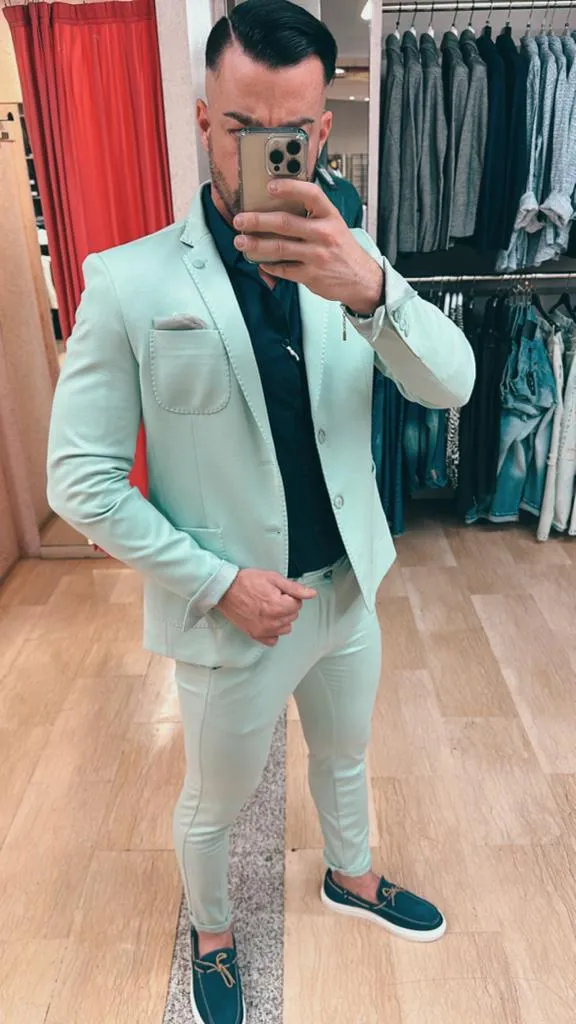 GIACCA XAGON MAN PUNTO MILANO SLIM FIT COLOR VERDE ACQUA DISPONIBILE CON PANTALONE IN COORDINATO ****