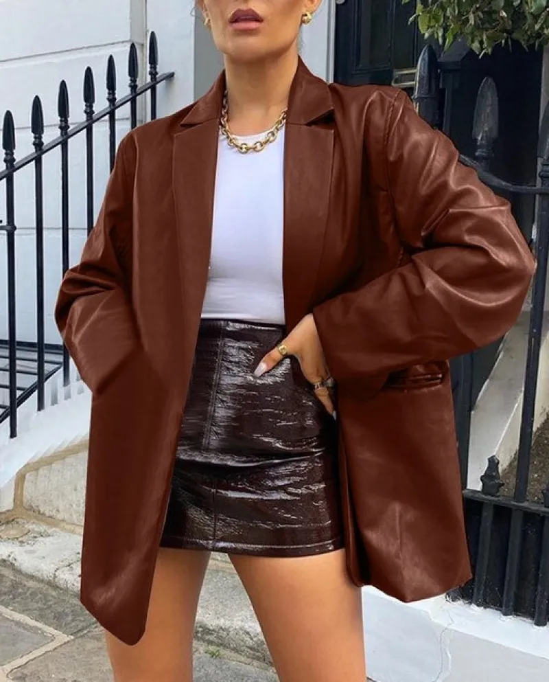Giacche in ecopelle PU Giacca in pelle da donna Cappotto Colletto su misura solido Giacche da donna Capispalla Streetwear Pelle