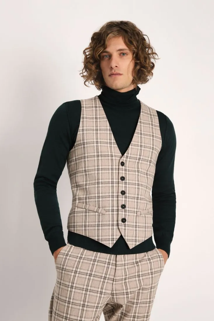 Gilet a quadri con tasche a filetto