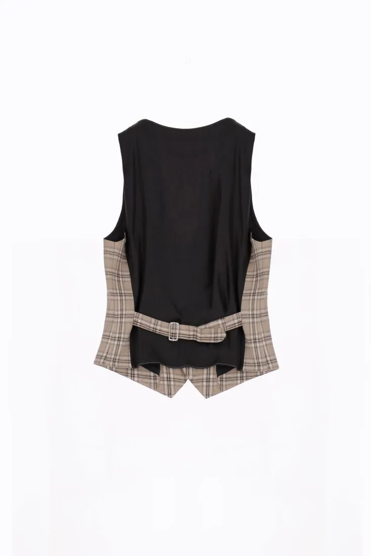 Gilet a quadri con tasche a filetto
