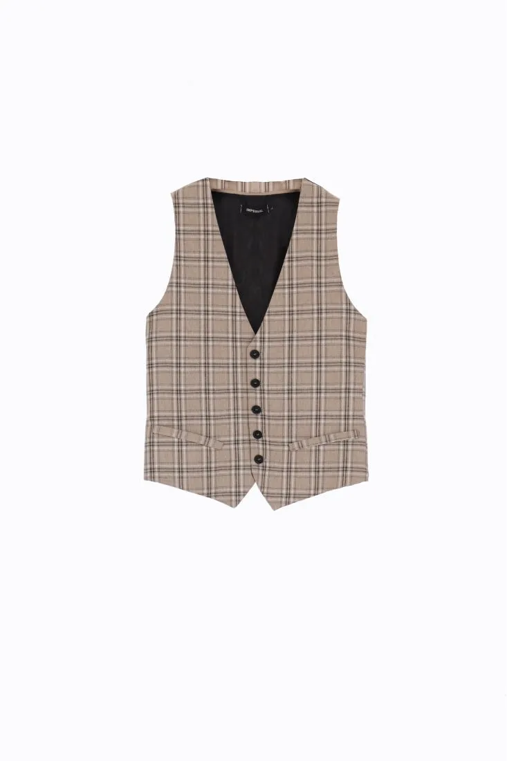 Gilet a quadri con tasche a filetto