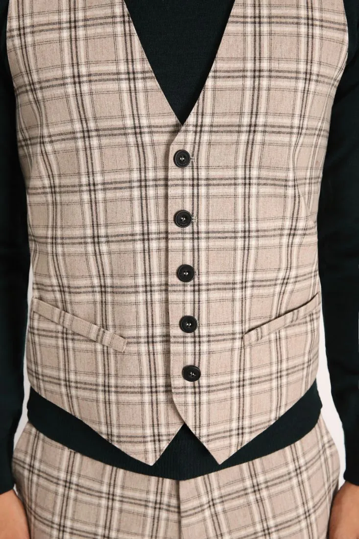 Gilet a quadri con tasche a filetto