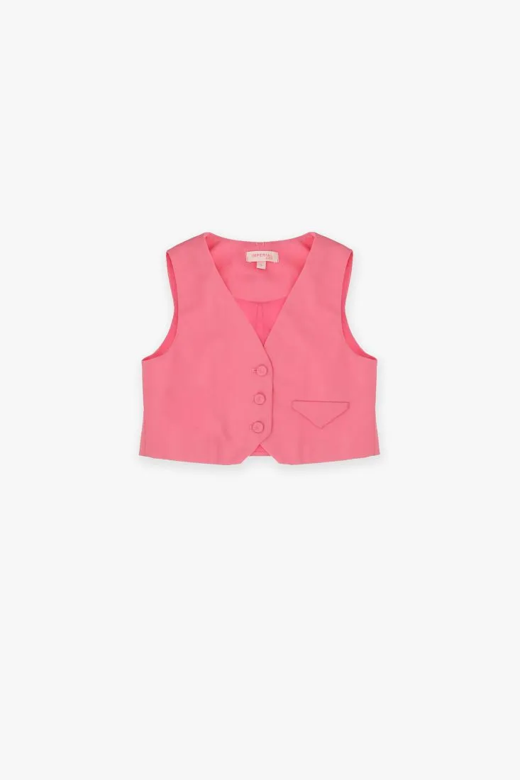 Gilet bambina monocolour con taschino a filetto con pattina