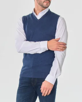 Gilet blu avio tinta unita con scollo a V
