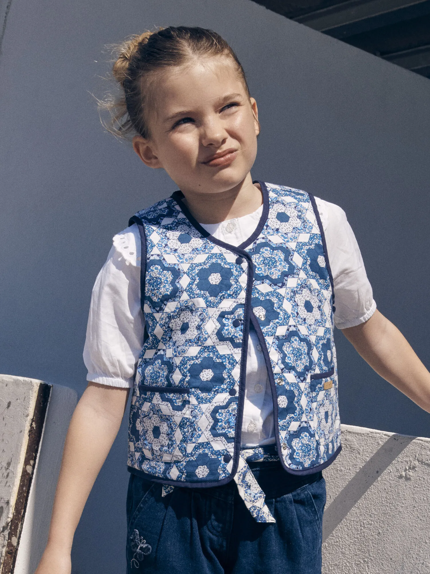 Gilet blu e bianco double face e matelassé    