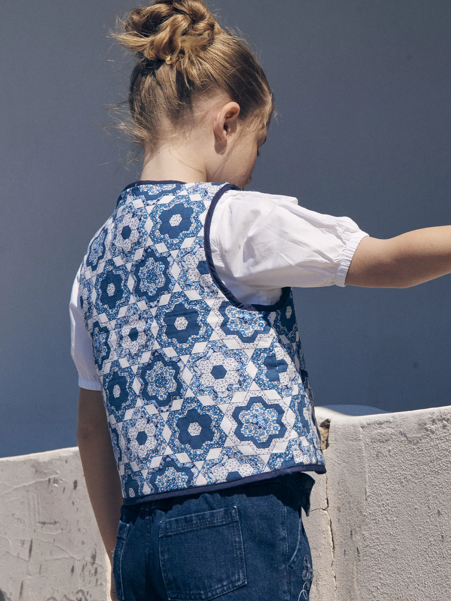 Gilet blu e bianco double face e matelassé    