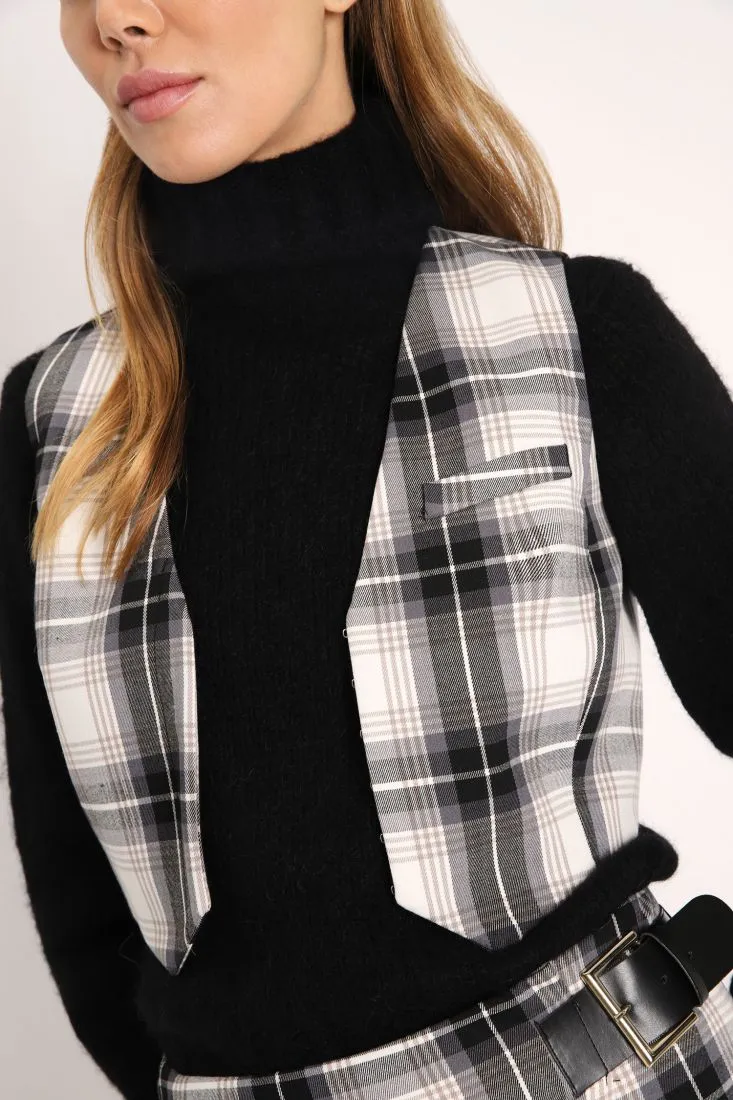 Gilet cropped a quadri con taschino