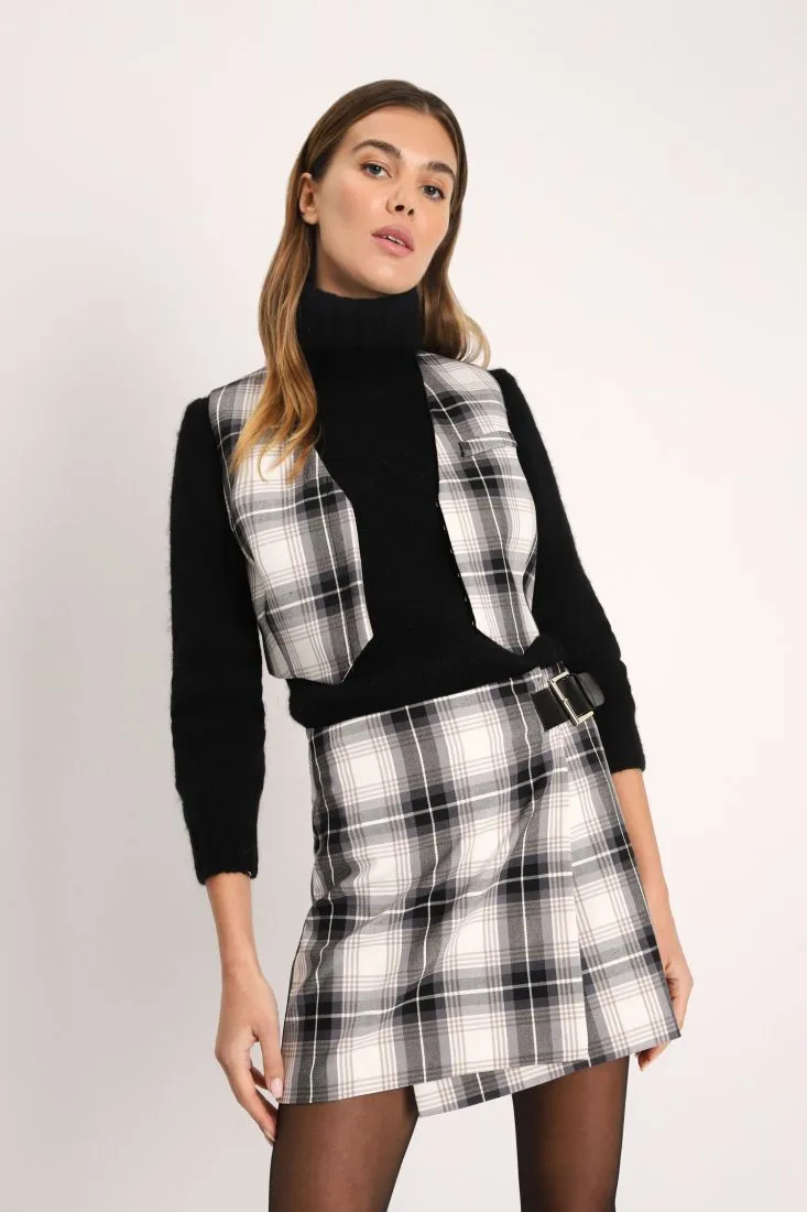 Gilet cropped a quadri con taschino