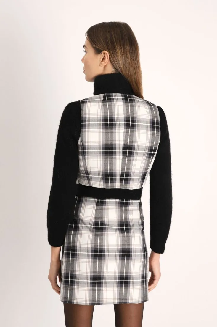 Gilet cropped a quadri con taschino