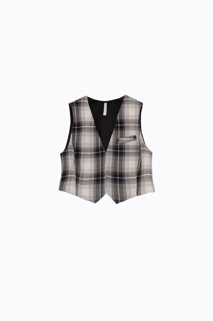 Gilet cropped a quadri con taschino