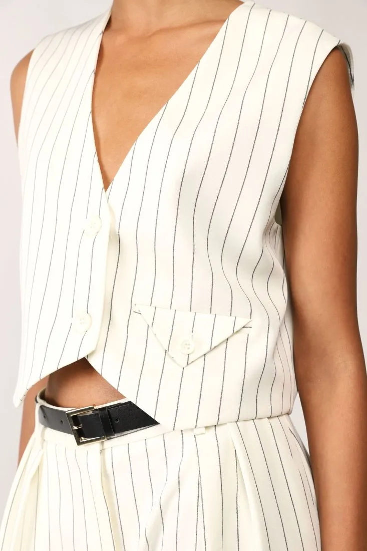 Gilet cropped a righe con taschino