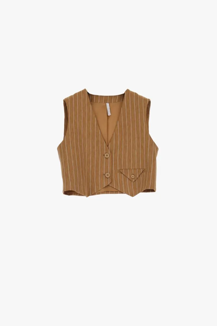 Gilet cropped a righe con taschino