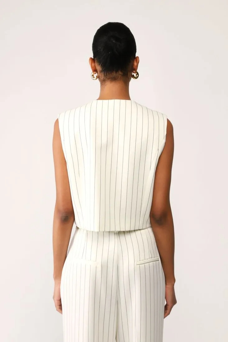 Gilet cropped a righe con taschino