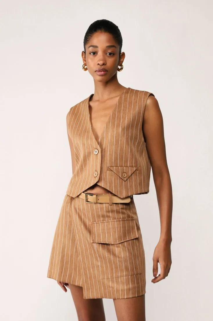 Gilet cropped a righe con taschino