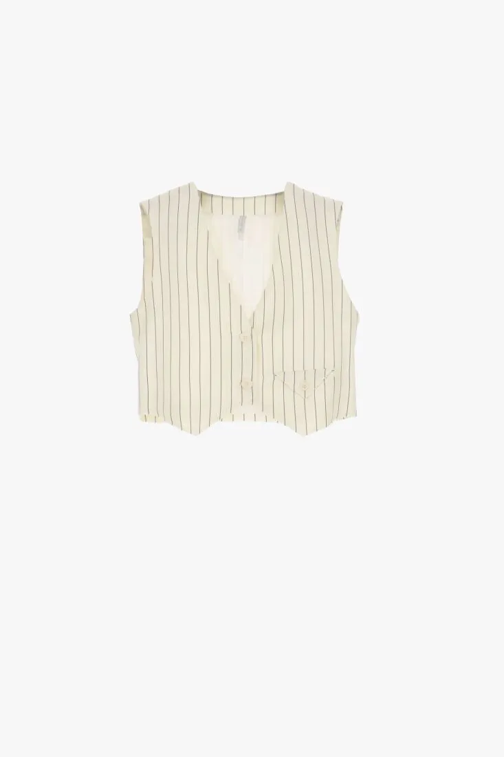 Gilet cropped a righe con taschino
