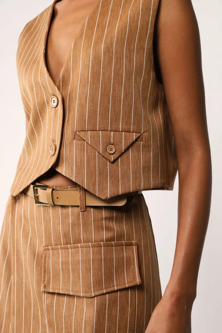 Gilet cropped a righe con taschino