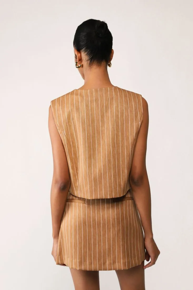 Gilet cropped a righe con taschino