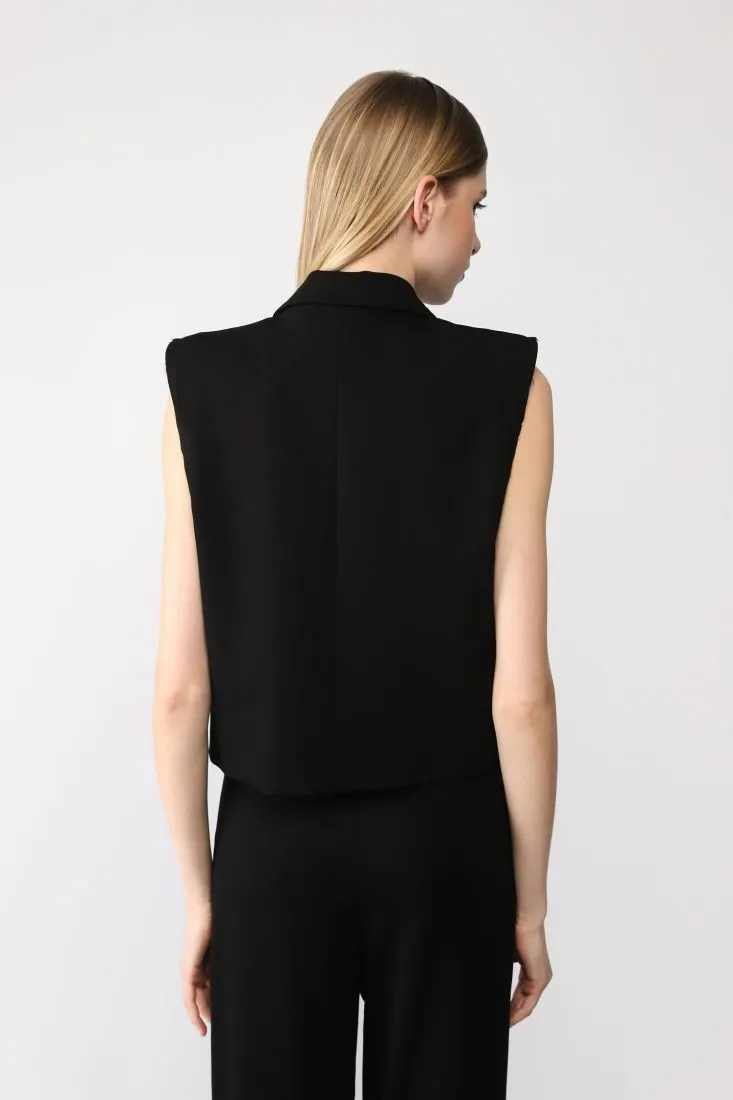 Gilet cropped monopetto monocolour con revers classici