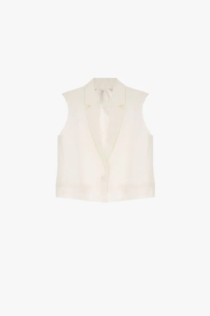 Gilet cropped monopetto monocolour con revers classici