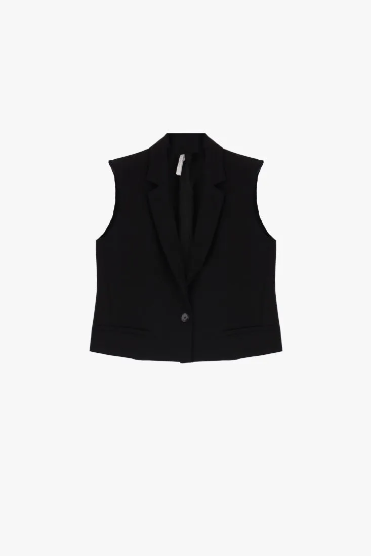 Gilet cropped monopetto monocolour con revers classici