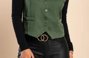 Gilet elegante con bottoni, color kaki