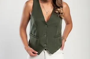 Gilet elegante con bottoni, oliva