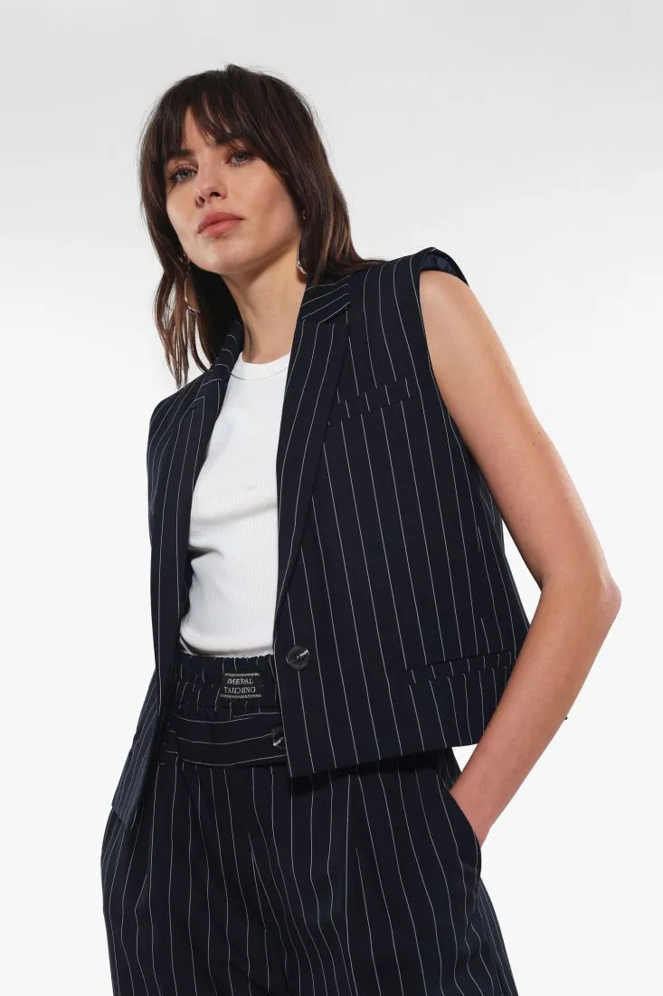 Gilet fantasia gessata con rever classici