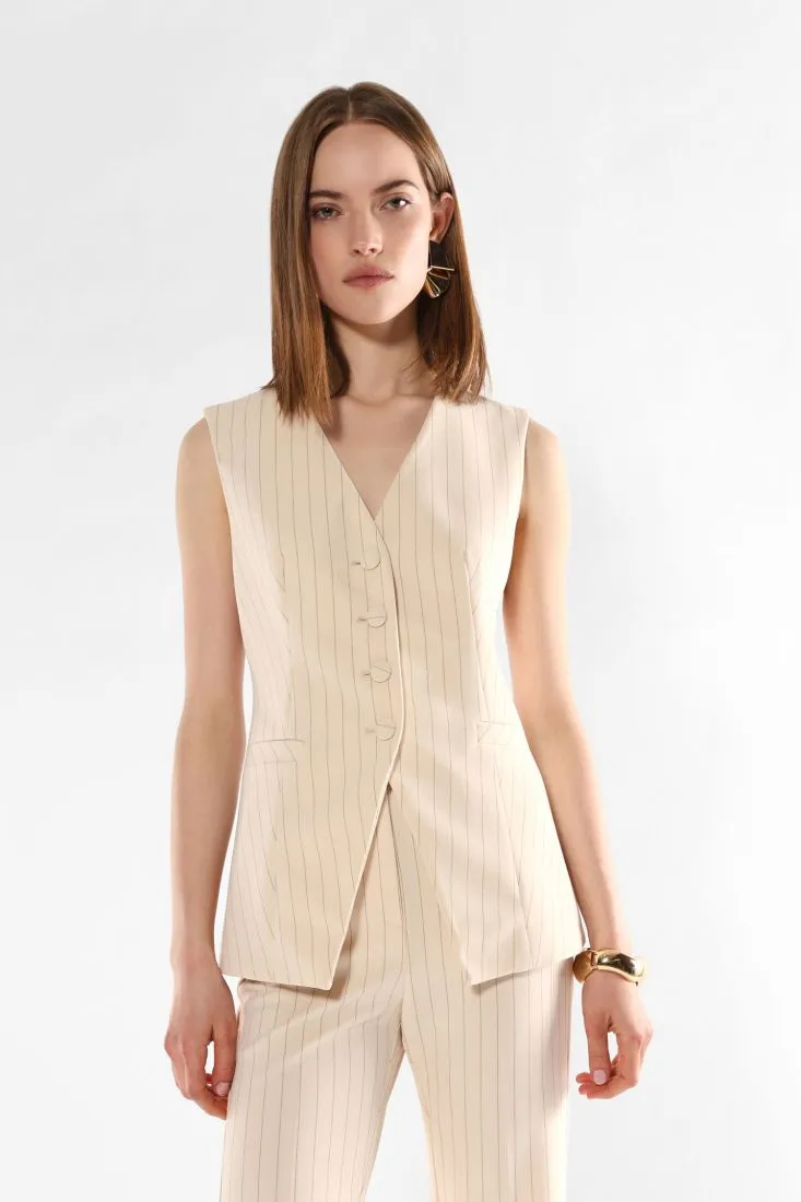 Gilet fantasia gessata con taschini a filetto
