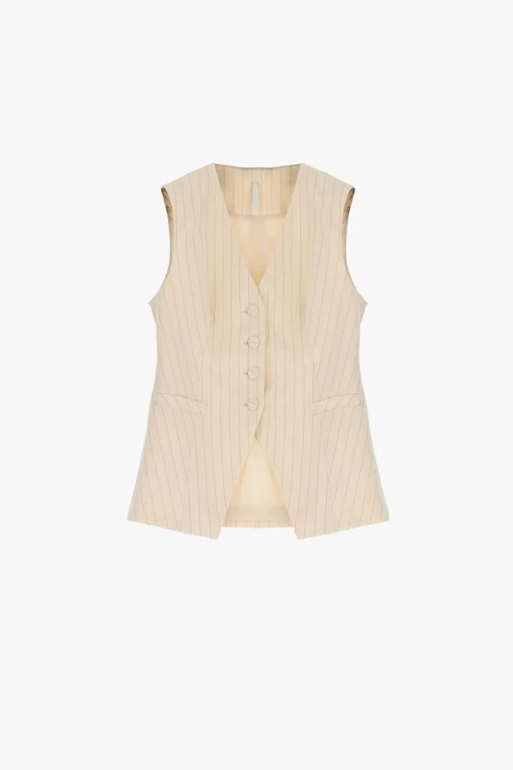 Gilet fantasia gessata con taschini a filetto