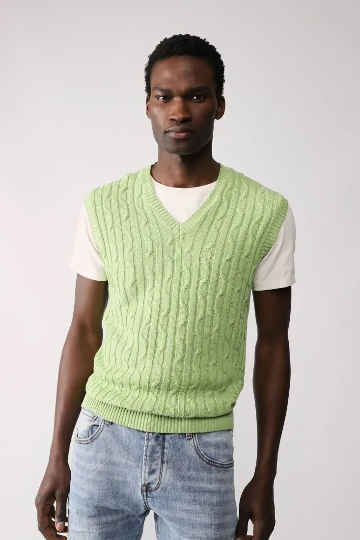 Gilet in puro cotone monocolour con lavorazione intrecciata
