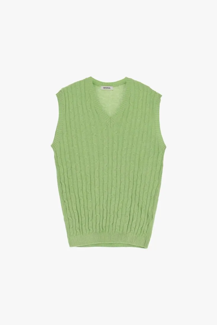 Gilet in puro cotone monocolour con lavorazione intrecciata