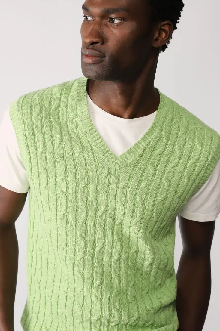Gilet in puro cotone monocolour con lavorazione intrecciata