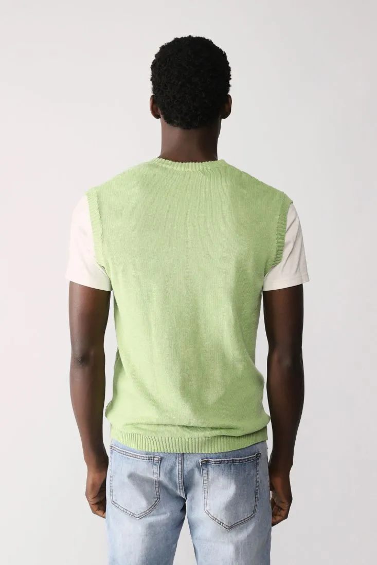 Gilet in puro cotone monocolour con lavorazione intrecciata