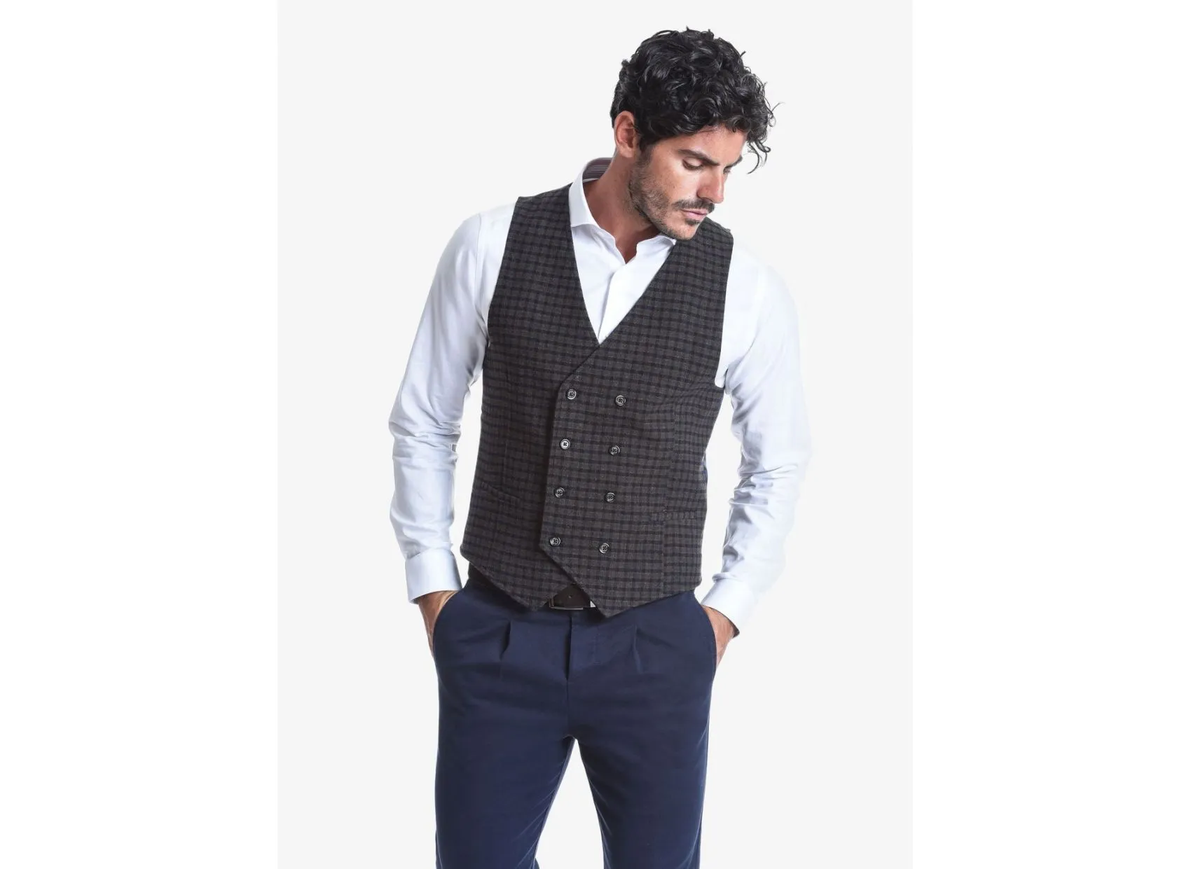 Gilet john barritt doppio petto slim fit fantasia a quadri blu verde