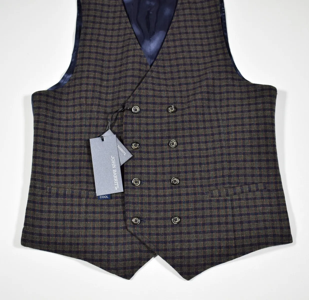 Gilet john barritt doppio petto slim fit fantasia a quadri blu verde
