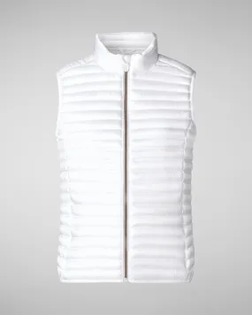 Gilet leggero bianco modello Iris  in tessuto effetto raso con colletto in piedi