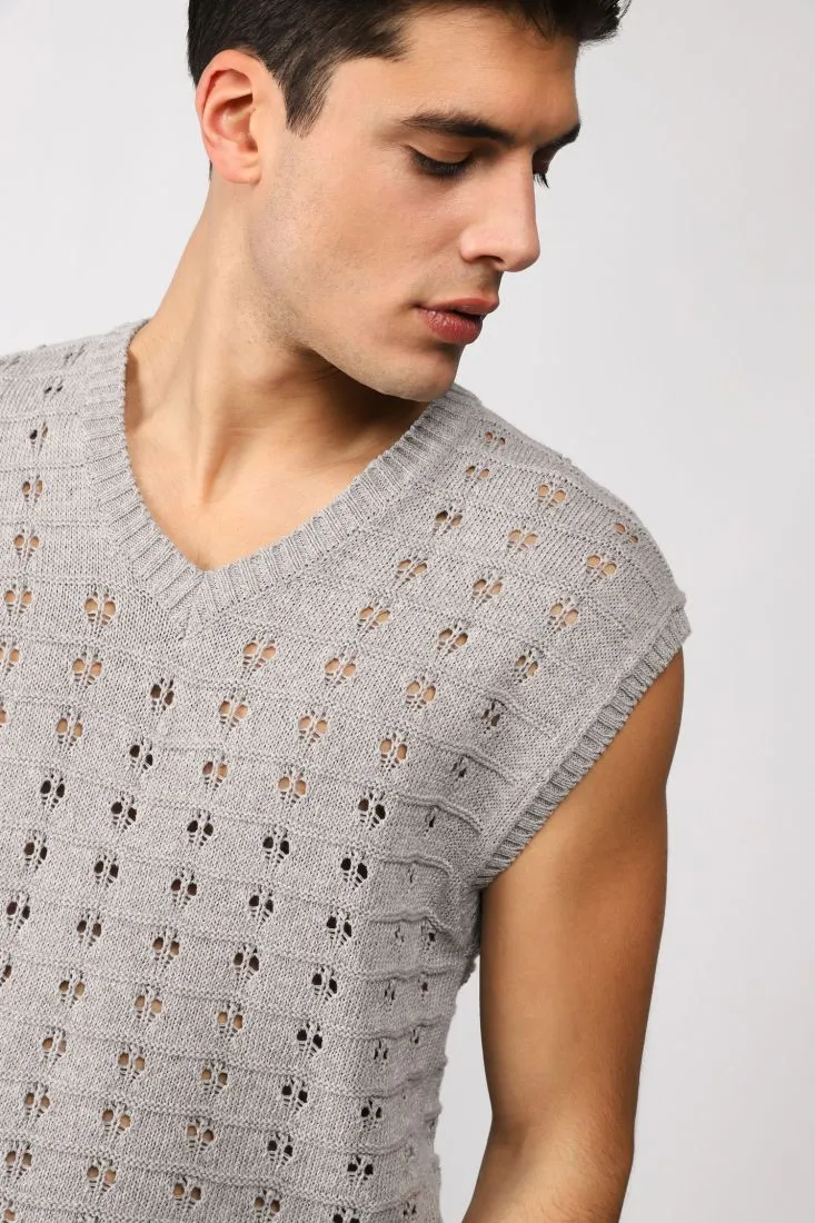 Gilet monocolour con lavorazione traforata