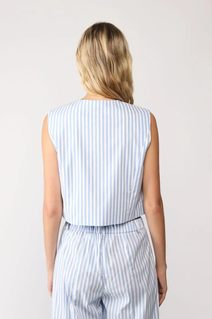 Gilet monopetto cropped a righe con taschino a filetto