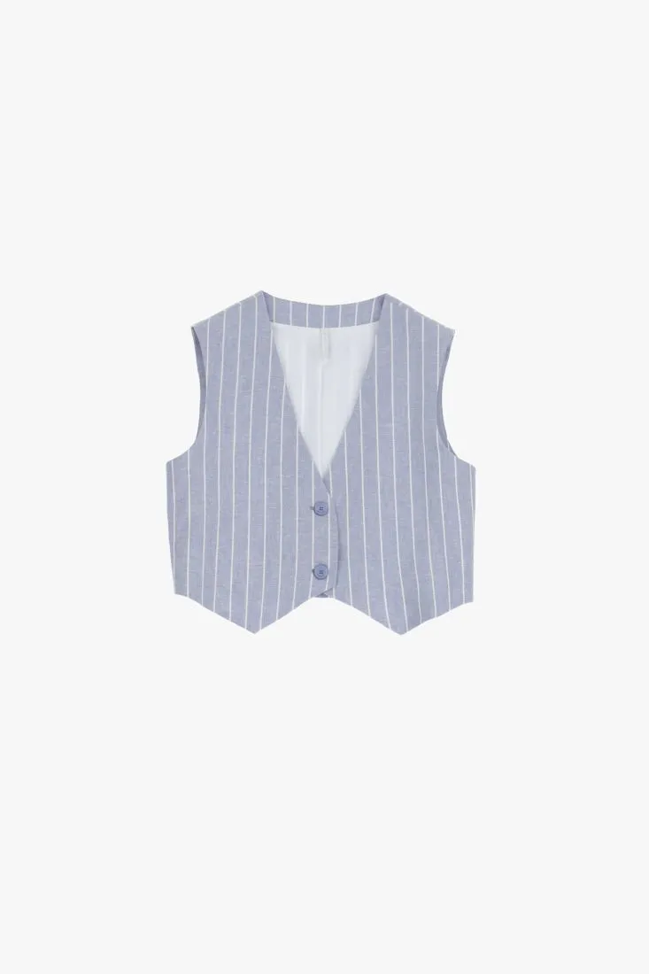Gilet monopetto fantasia gessata con bottoni