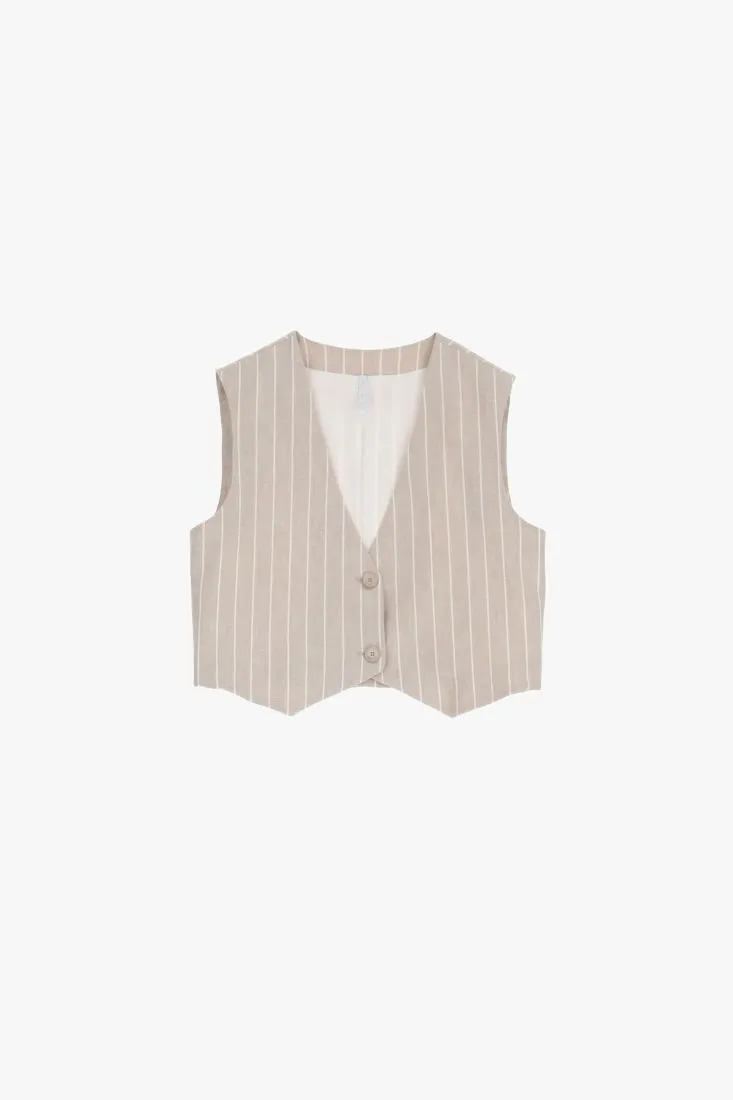 Gilet monopetto fantasia gessata con bottoni