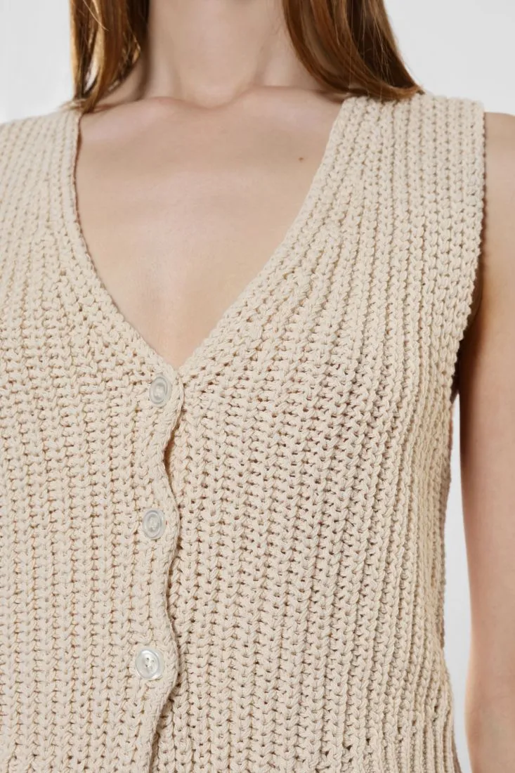 Gilet monopetto intrecciato sottile con bottoni