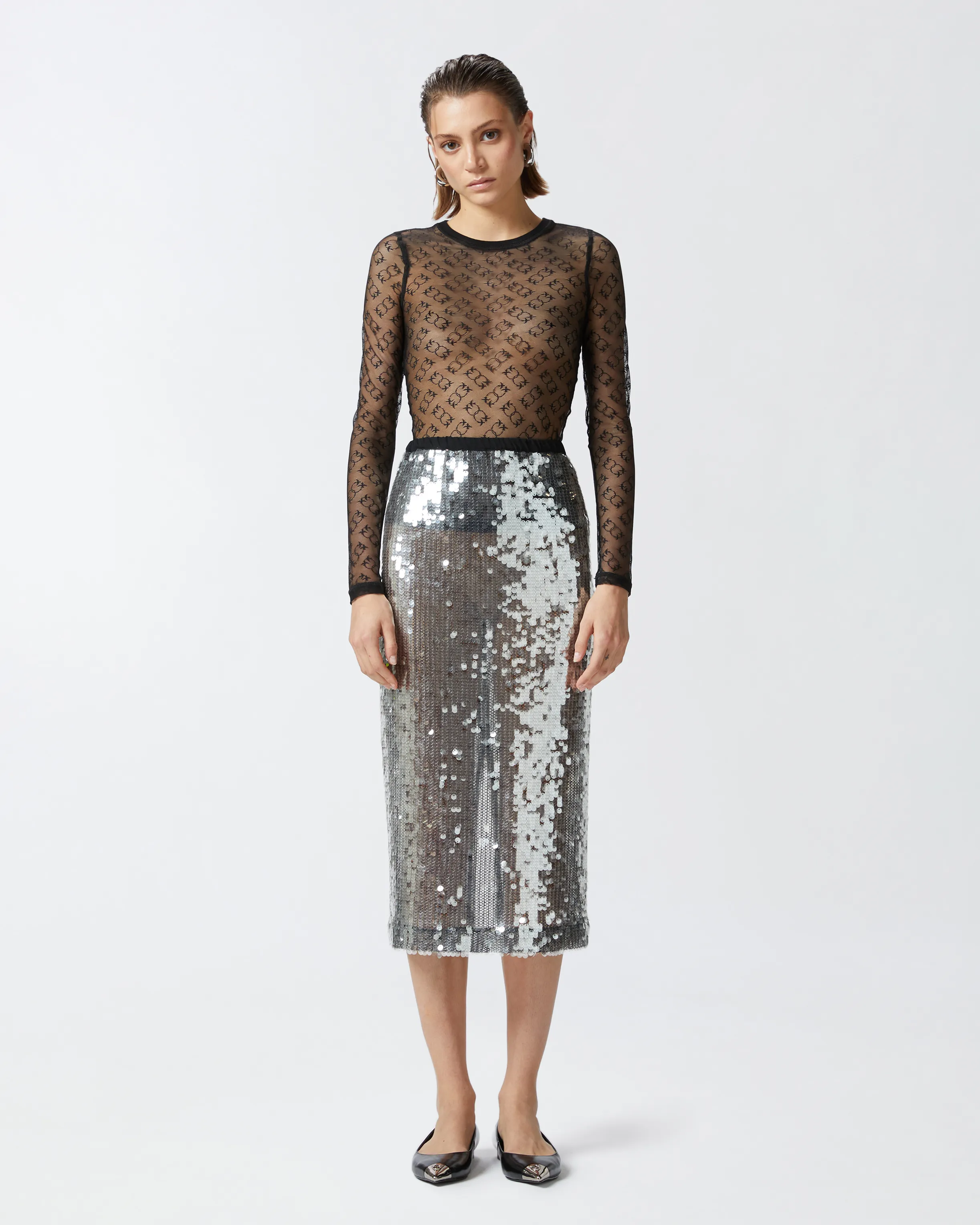  Gonna a matita in rete paillettes    