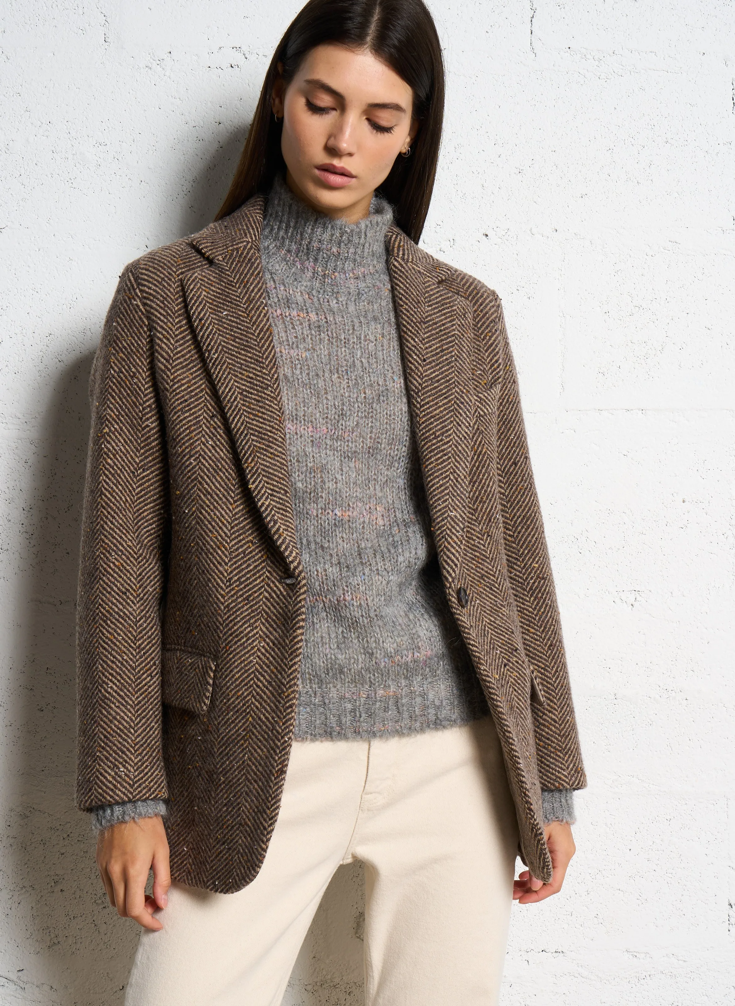  HARTFORD   VITTORIO - Giacca diritta jacquard in misto lana | Marrone