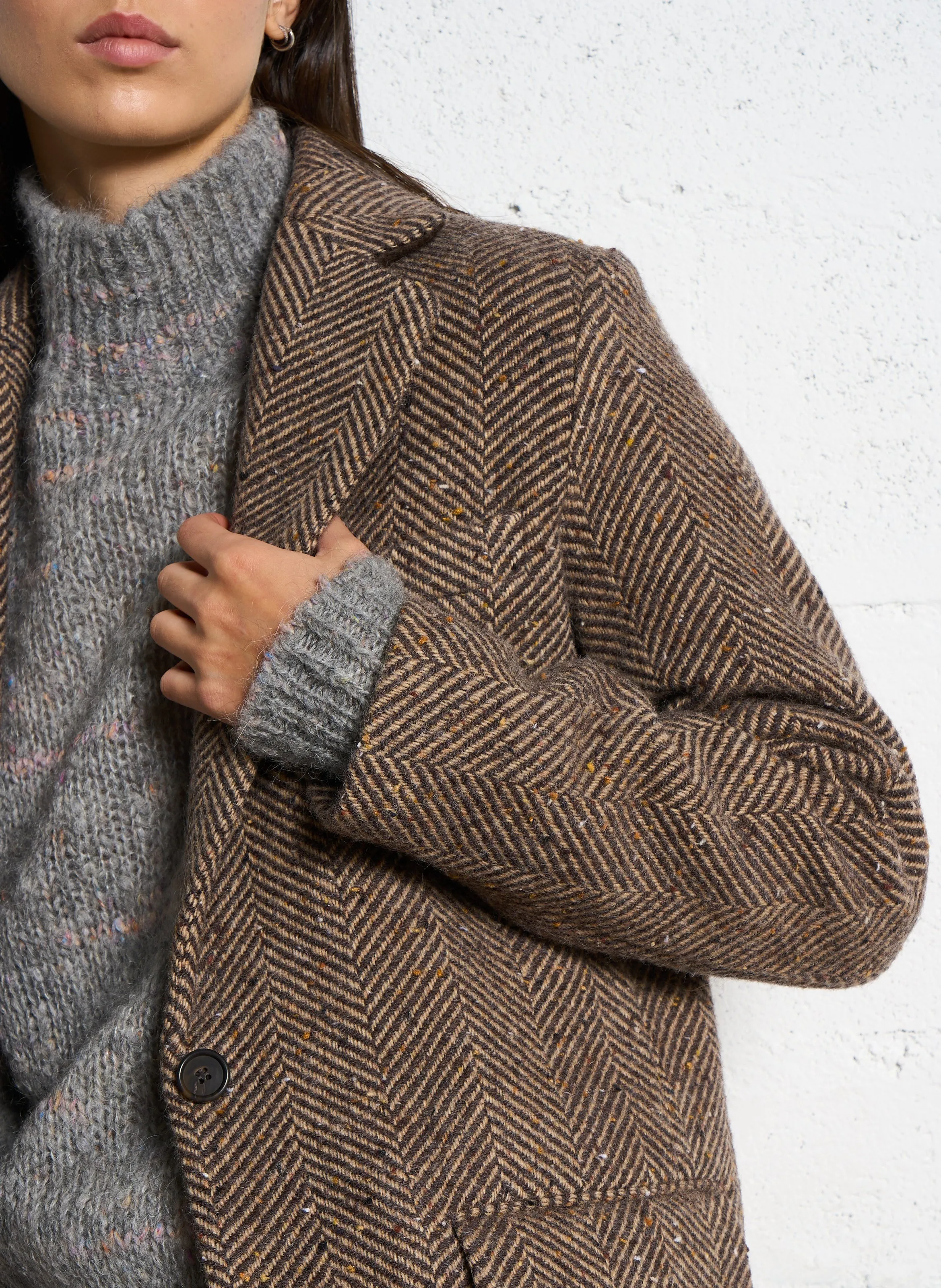  HARTFORD   VITTORIO - Giacca diritta jacquard in misto lana | Marrone