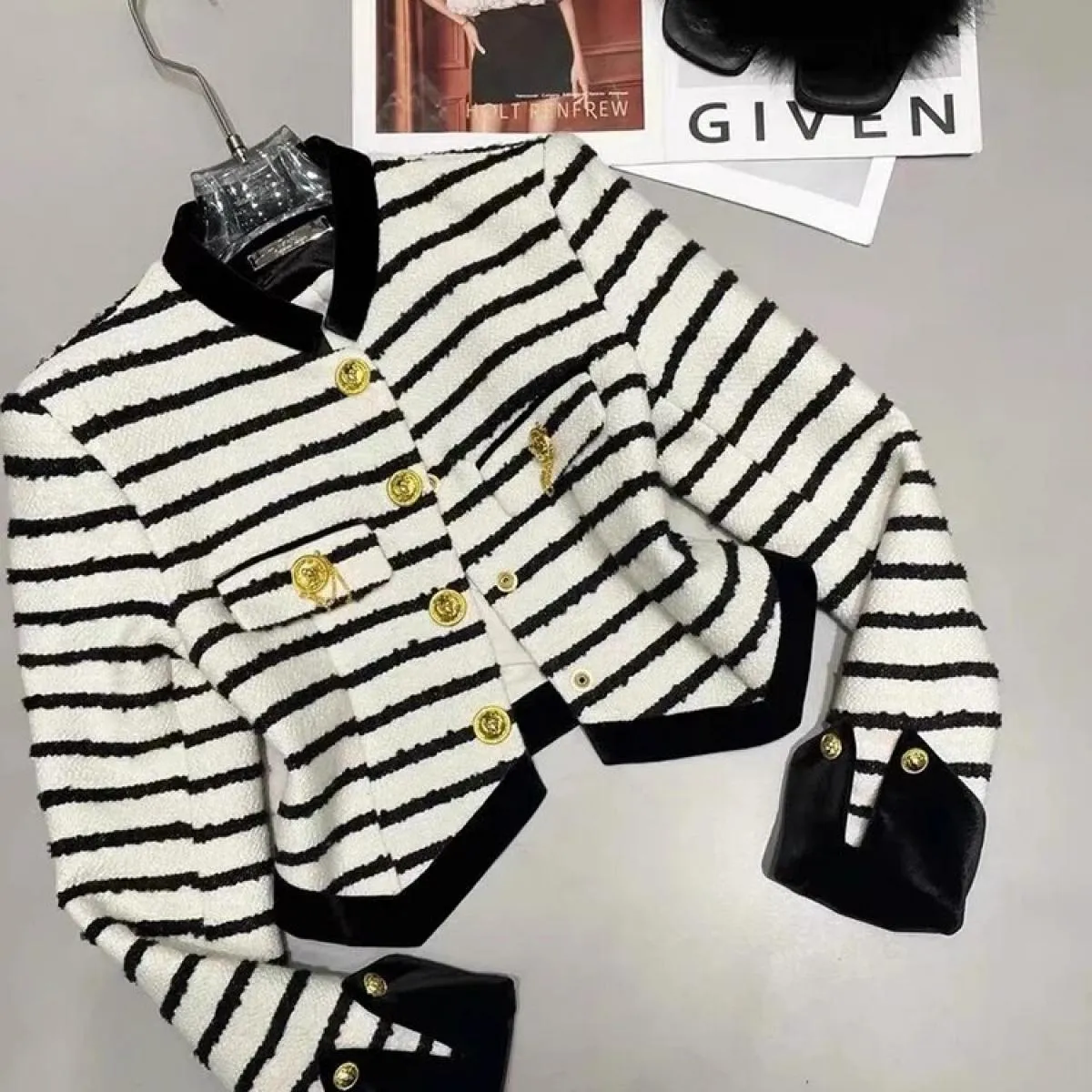 High Street Newest 2023 Autunno Inverno Designer Moda Donna Patchwork a righe Piccola giacca profumata