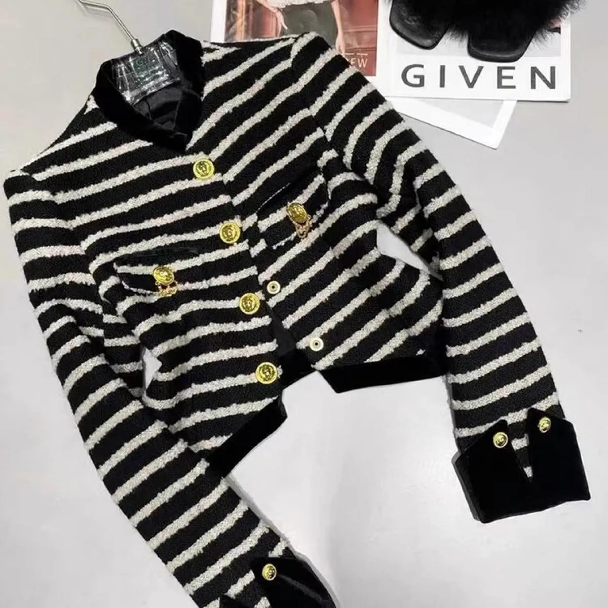 High Street Newest 2023 Autunno Inverno Designer Moda Donna Patchwork a righe Piccola giacca profumata