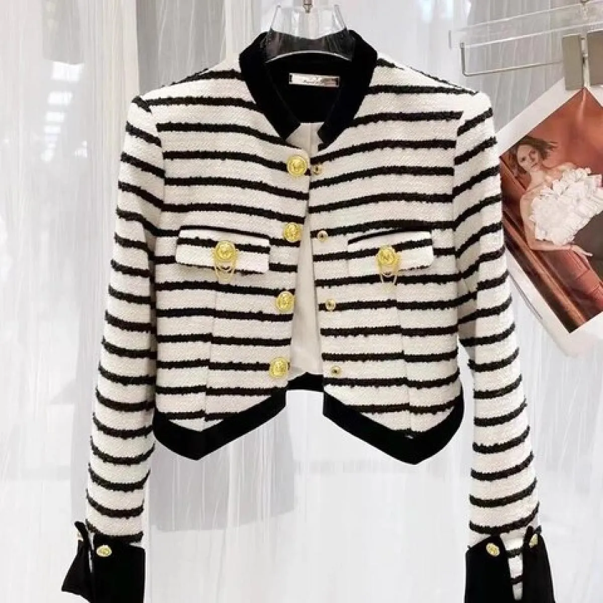 High Street Newest 2023 Autunno Inverno Designer Moda Donna Patchwork a righe Piccola giacca profumata