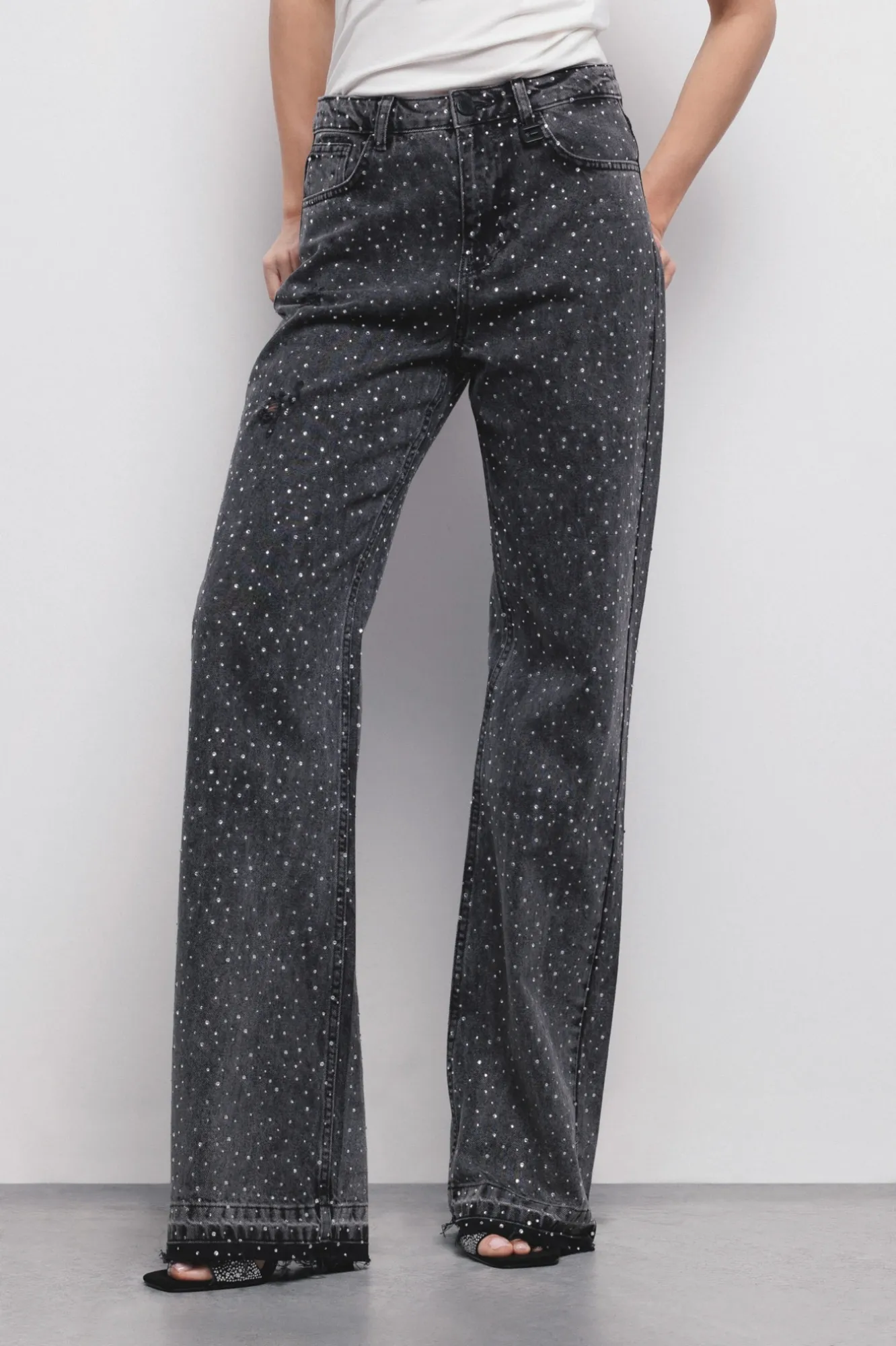 Jeans Dritto Wide Leg Denim Nero - Gaëlle Paris