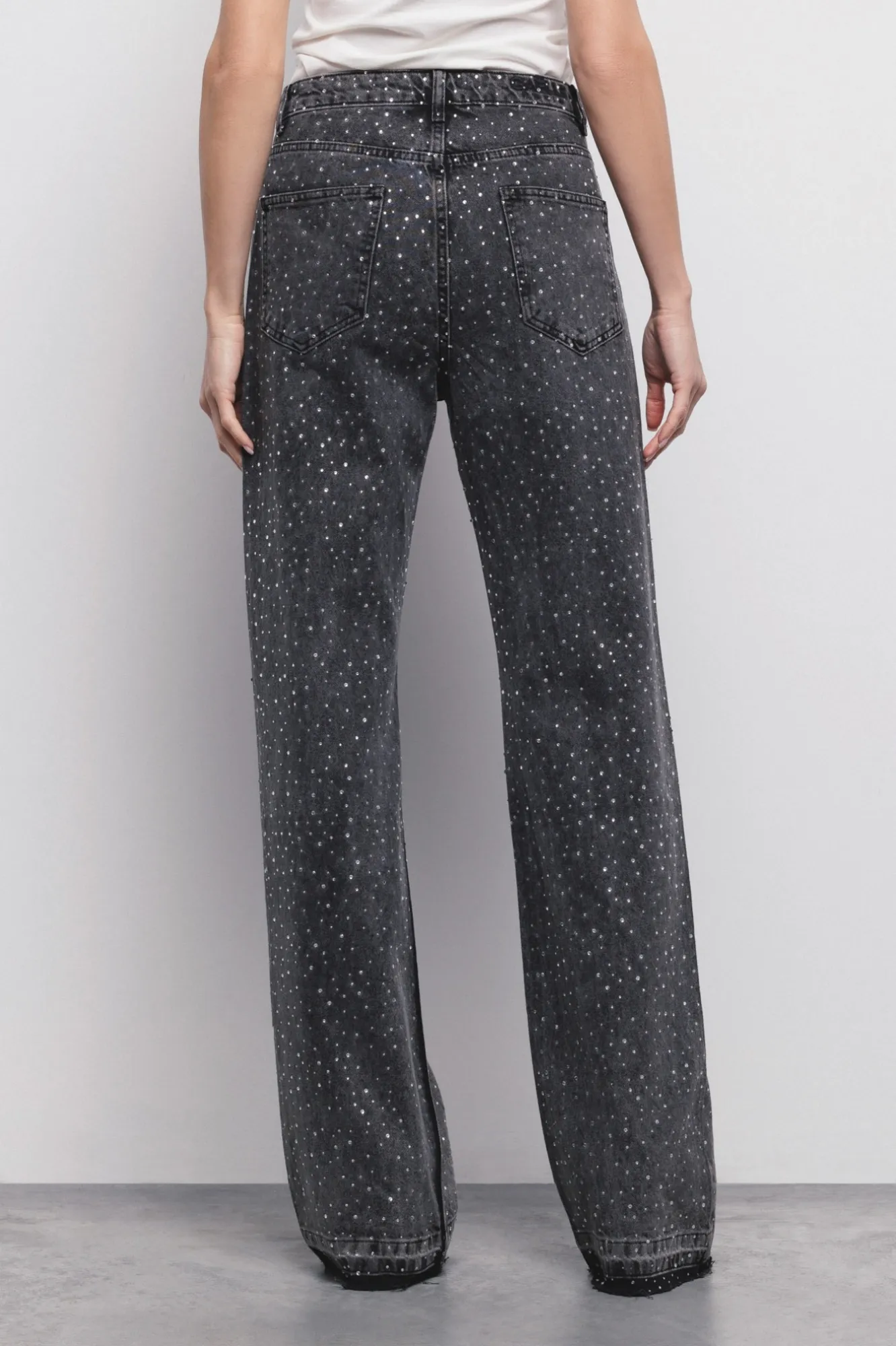 Jeans Dritto Wide Leg Denim Nero - Gaëlle Paris